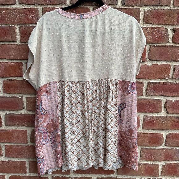 GIMMIKS BUCKLE boho top beige pink contrast women's medium NEW - Picture 8 of 10